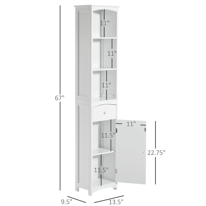 HOMCOM Armadietto da Bagno Salvaspazio Verticale 170cm, Colonna Bagno Alta con 3 Ripiani a Scomparti, Mobile Salvaspazio Stretto, Bianco