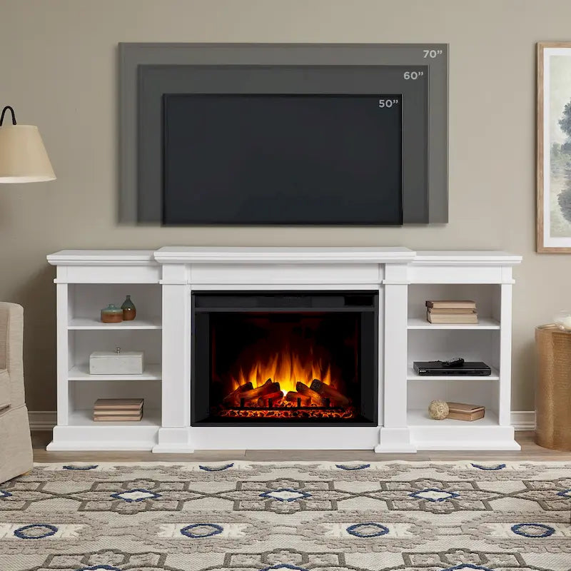 Mobile TV con caminetto elettrico Eliot 81 Grand in bianco di Real Flame