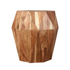 Table d'appoint artisanale Bon 22 pouces, bois d'acacia massif multifacette, plateau octogonal, marron naturel