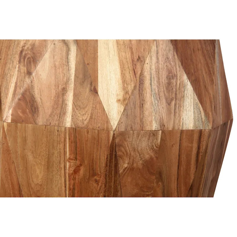 Table d'appoint artisanale Bon 22 pouces, bois d'acacia massif multifacette, plateau octogonal, marron naturel