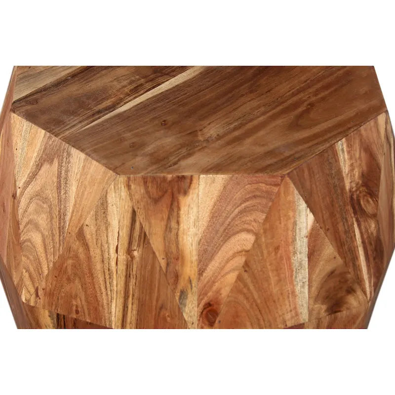 Table d'appoint artisanale Bon 22 pouces, bois d'acacia massif multifacette, plateau octogonal, marron naturel