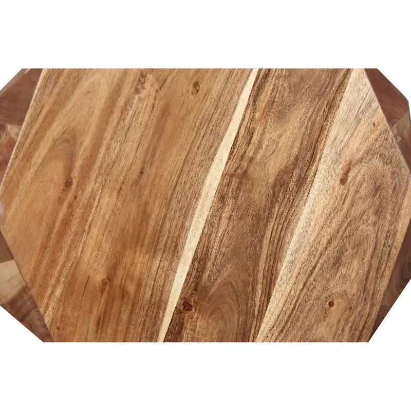 Table d'appoint artisanale Bon 22 pouces, bois d'acacia massif multifacette, plateau octogonal, marron naturel