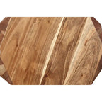 Table d'appoint artisanale Bon 22 pouces, bois d'acacia massif multifacette, plateau octogonal, marron naturel