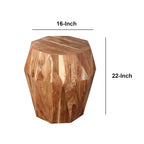 Table d'appoint artisanale Bon 22 pouces, bois d'acacia massif multifacette, plateau octogonal, marron naturel