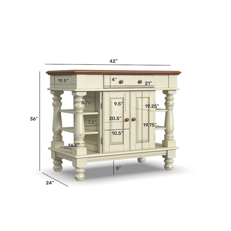 Isola da Cucina Americana Off-White con Contenitore