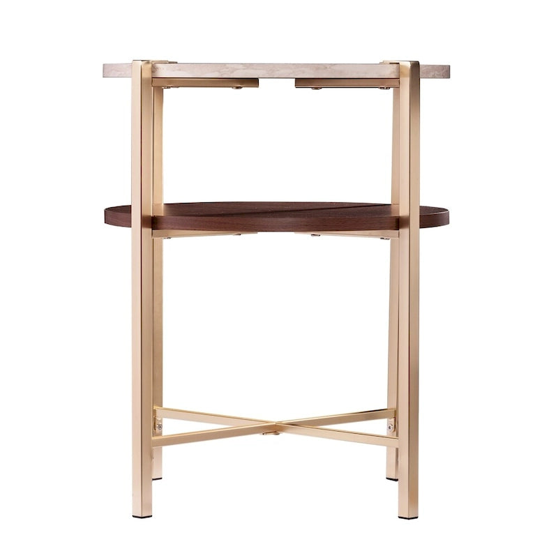 Tavolino rotondo moderno SEI Furniture Aldea con ripiano effetto marmo e ripiano in legno effetto legno