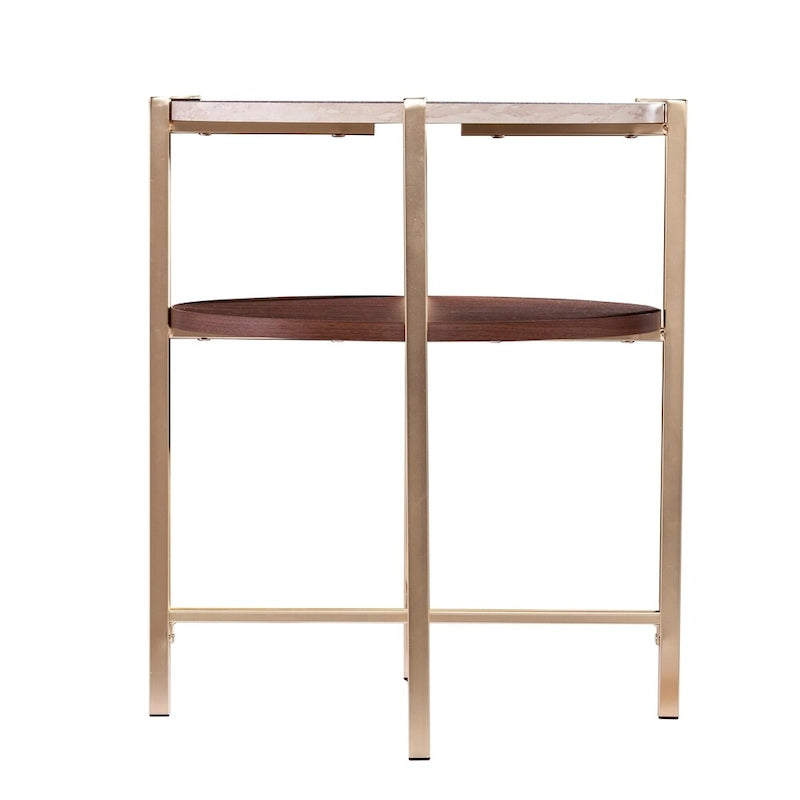 Tavolino rotondo moderno SEI Furniture Aldea con ripiano effetto marmo e ripiano in legno effetto legno