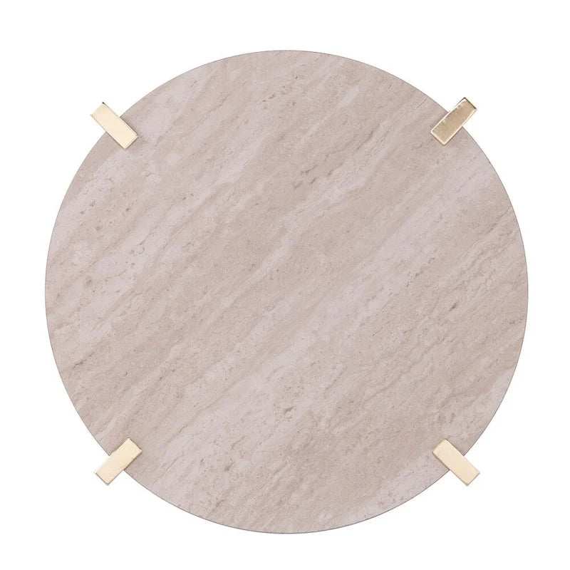 Tavolino rotondo moderno SEI Furniture Aldea con ripiano effetto marmo e ripiano in legno effetto legno