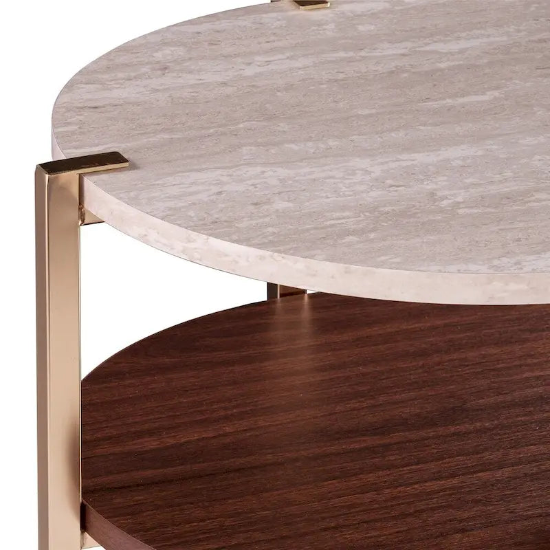 Tavolino rotondo moderno SEI Furniture Aldea con ripiano effetto marmo e ripiano in legno effetto legno
