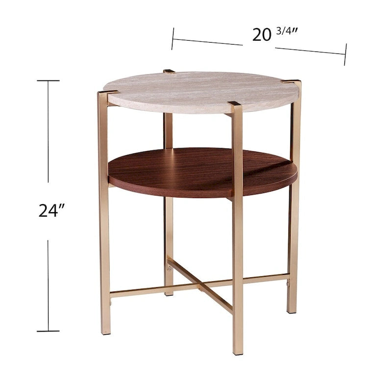 Tavolino rotondo moderno SEI Furniture Aldea con ripiano effetto marmo e ripiano in legno effetto legno