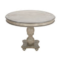 Table à manger 42 po, en bois de mangue fait à la main, piédestal, plateau moulé rond, blanc délavé, gris