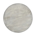 Table à manger 42 po, en bois de mangue fait à la main, piédestal, plateau moulé rond, blanc délavé, gris