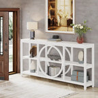 Table console de 70,9 pouces avec pieds en métal au design créatif, tables d'appoint étroites et longues à 3 niveaux pour entrée