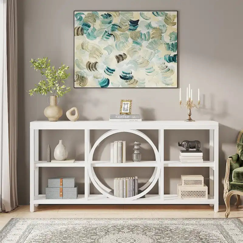 Table console de 70,9 pouces avec pieds en métal au design créatif, tables d'appoint étroites et longues à 3 niveaux pour entrée