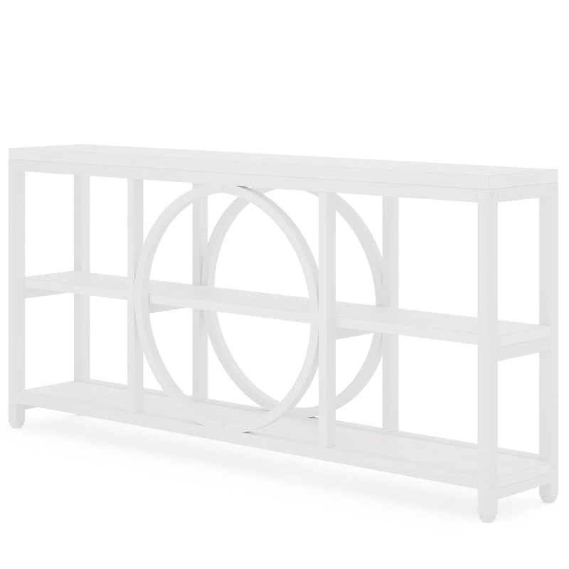 Table console de 70,9 pouces avec pieds en métal au design créatif, tables d'appoint étroites et longues à 3 niveaux pour entrée