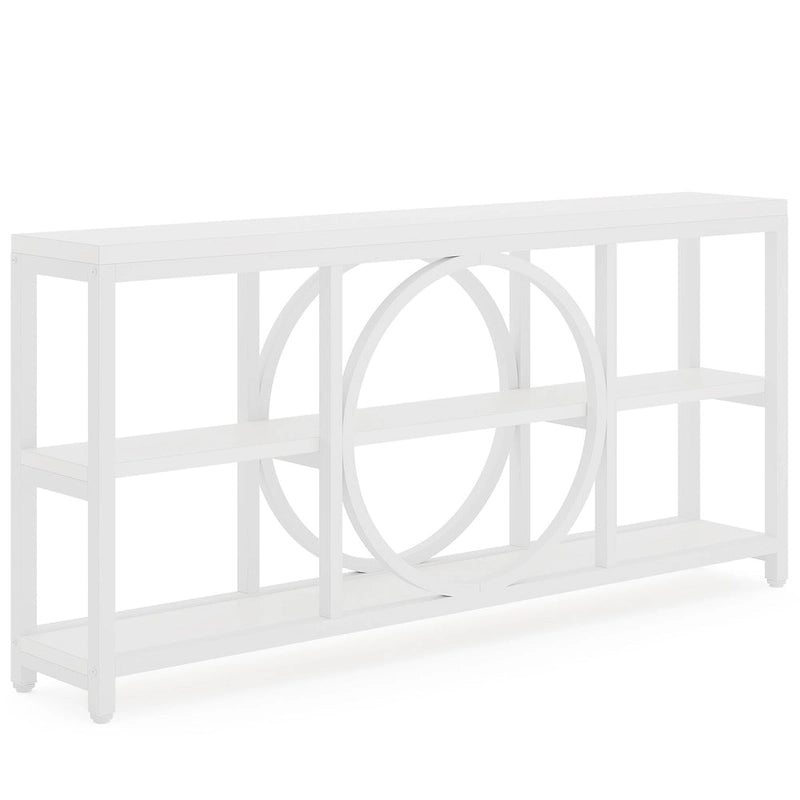 Table console de 70,9 pouces avec pieds en métal au design créatif, tables d'appoint étroites et longues à 3 niveaux pour entrée