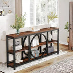Table console de 70,9 pouces avec pieds en métal au design créatif, tables d'appoint étroites et longues à 3 niveaux pour entrée