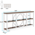 Table console de 70,9 pouces avec pieds en métal au design créatif, tables d'appoint étroites et longues à 3 niveaux pour entrée