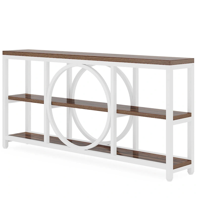 Table console de 70,9 pouces avec pieds en métal au design créatif, tables d'appoint étroites et longues à 3 niveaux pour entrée