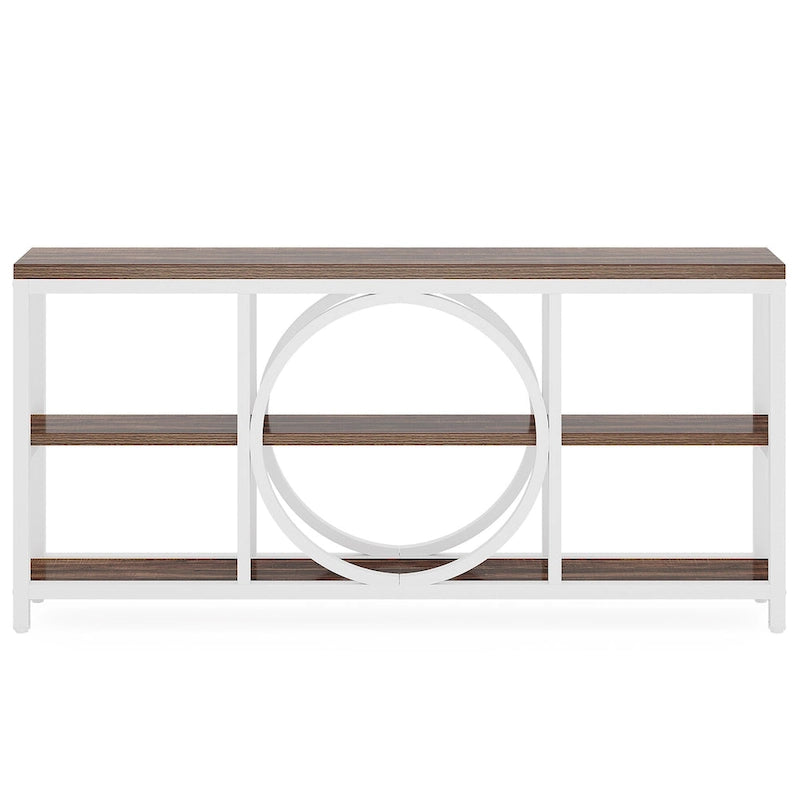 Table console de 70,9 pouces avec pieds en métal au design créatif, tables d'appoint étroites et longues à 3 niveaux pour entrée