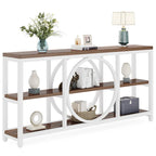 Table console de 70,9 pouces avec pieds en métal au design créatif, tables d'appoint étroites et longues à 3 niveaux pour entrée
