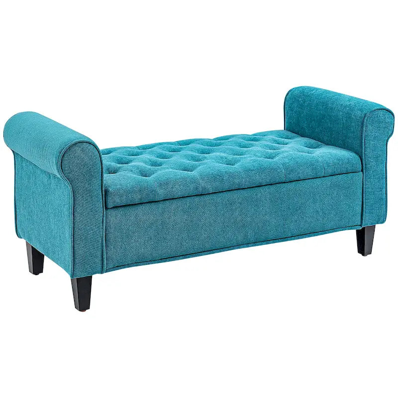 Banc de rangement HOMCOM 50, banc capitonné en bout de lit avec accoudoirs roulés, pieds en bois, banc de rangement capitonné gris