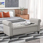 Banc de rangement HOMCOM 50, banc capitonné en bout de lit avec accoudoirs roulés, pieds en bois, banc de rangement capitonné gris