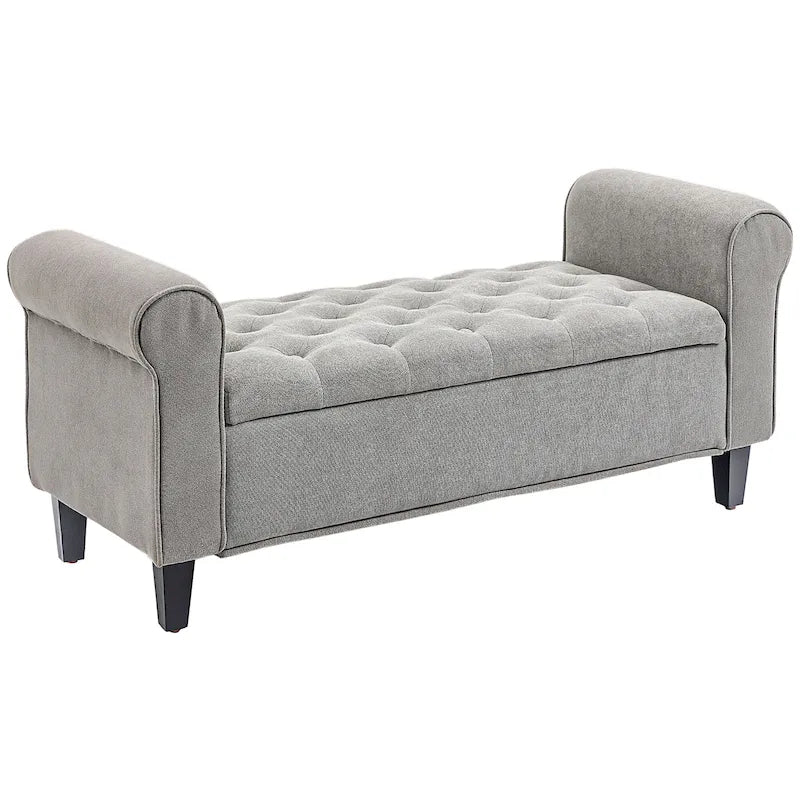 Banc de rangement HOMCOM 50, banc capitonné en bout de lit avec accoudoirs roulés, pieds en bois, banc de rangement capitonné gris