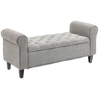 Banc de rangement HOMCOM 50, banc capitonné en bout de lit avec accoudoirs roulés, pieds en bois, banc de rangement capitonné gris
