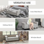 Banc de rangement HOMCOM 50, banc capitonné en bout de lit avec accoudoirs roulés, pieds en bois, banc de rangement capitonné gris