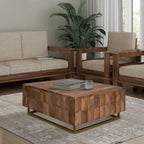 Table basse coffre de rangement à plateau relevable de 33 pouces, carrée, en bois de manguier, marron naturel