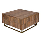Table basse coffre de rangement à plateau relevable de 33 pouces, carrée, en bois de manguier, marron naturel