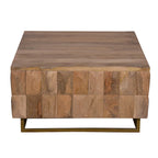 Table basse coffre de rangement à plateau relevable de 33 pouces, carrée, en bois de manguier, marron naturel