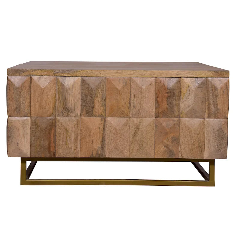 Table basse coffre de rangement à plateau relevable de 33 pouces, carrée, en bois de manguier, marron naturel