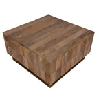 Table basse coffre de rangement à plateau relevable de 33 pouces, carrée, en bois de manguier, marron naturel