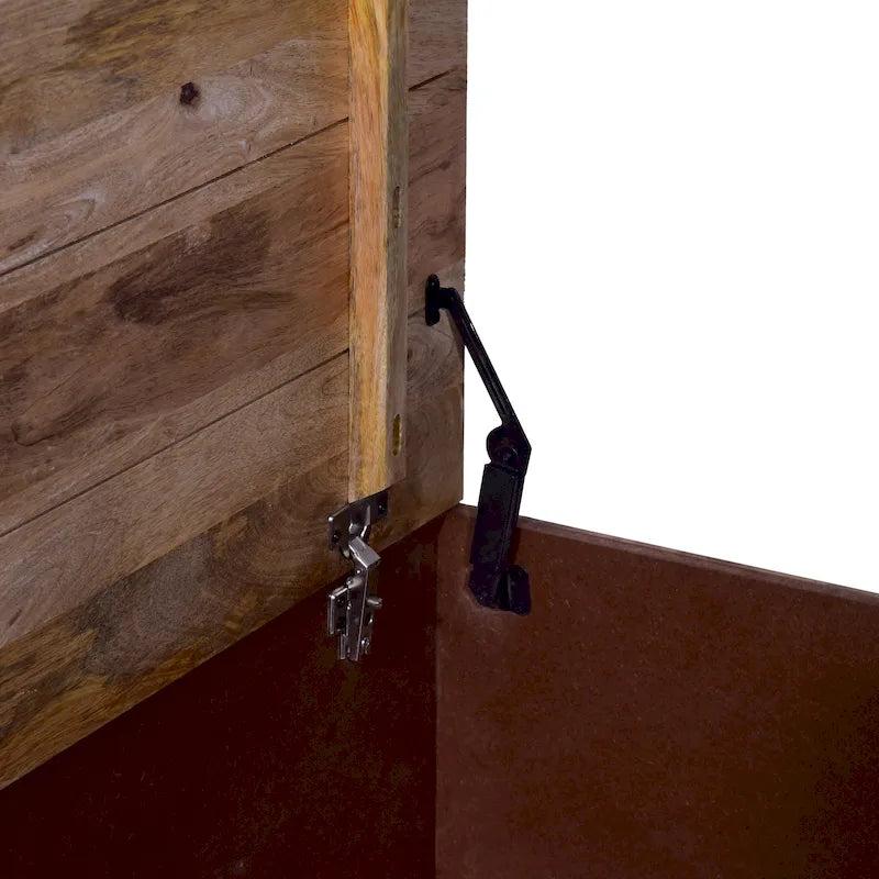 Table basse coffre de rangement à plateau relevable de 33 pouces, carrée, en bois de manguier, marron naturel