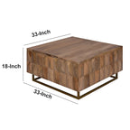 Table basse coffre de rangement à plateau relevable de 33 pouces, carrée, en bois de manguier, marron naturel