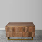 Table basse coffre de rangement à plateau relevable de 33 pouces, carrée, en bois de manguier, marron naturel