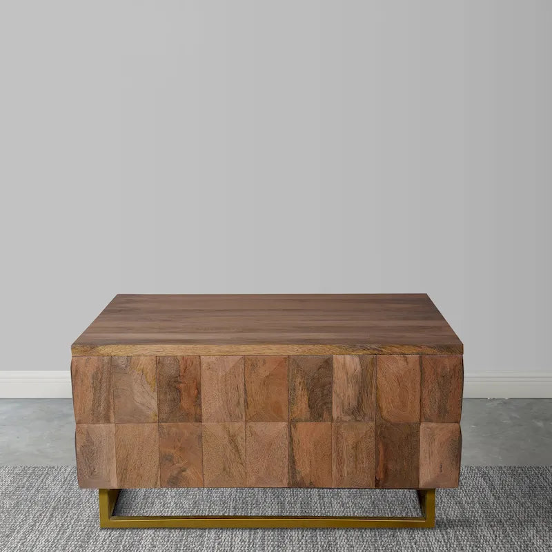 Table basse coffre de rangement à plateau relevable de 33 pouces, carrée, en bois de manguier, marron naturel