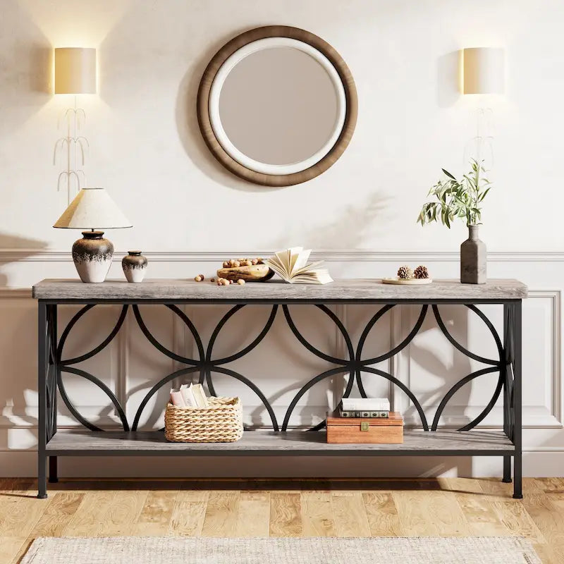 Tavolo da divano lungo 180 cm, tavolo consolle industriale - 180 L x 30 P x 81 A cm