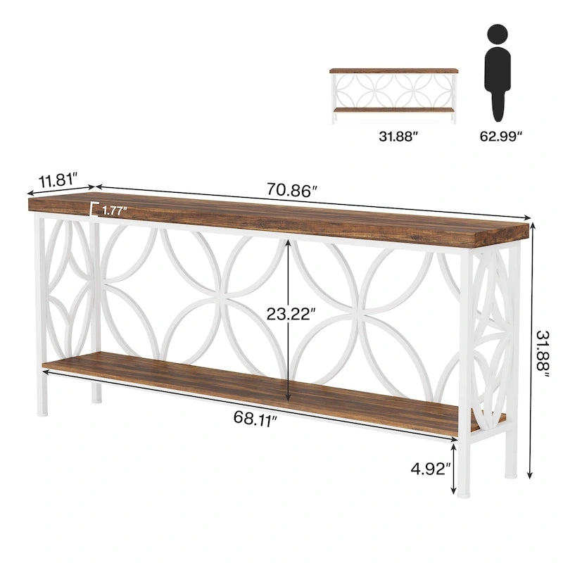 Tavolo da divano lungo 180 cm, tavolo consolle industriale - 180 L x 30 P x 81 A cm