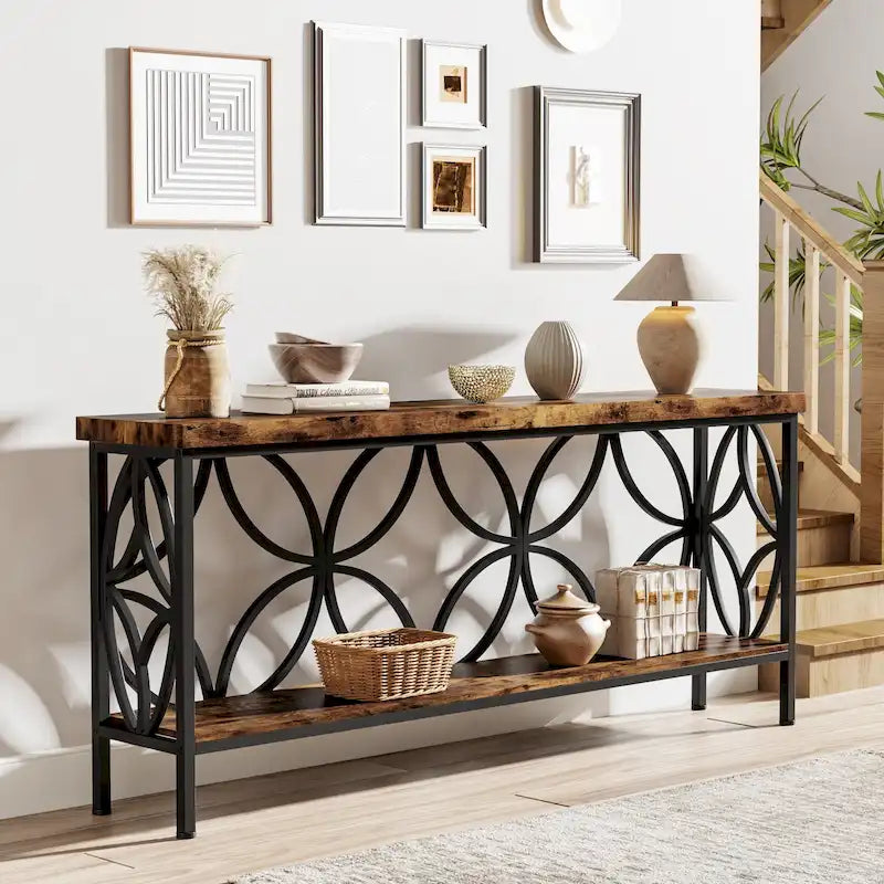 Tavolo da divano lungo 180 cm, tavolo consolle industriale - 180 L x 30 P x 81 A cm