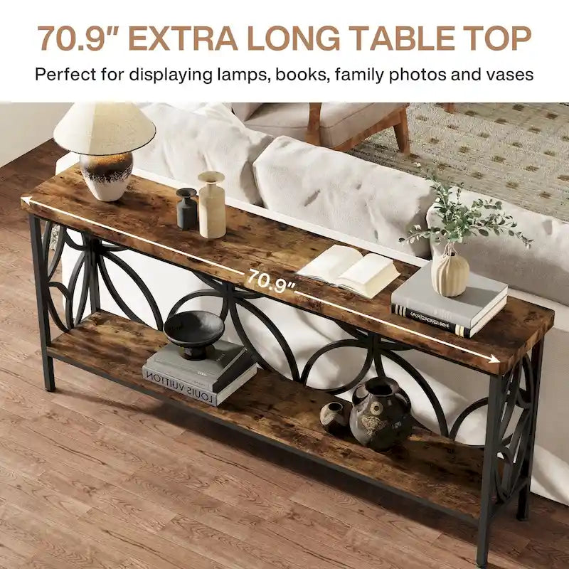 Tavolo da divano lungo 180 cm, tavolo consolle industriale - 180 L x 30 P x 81 A cm