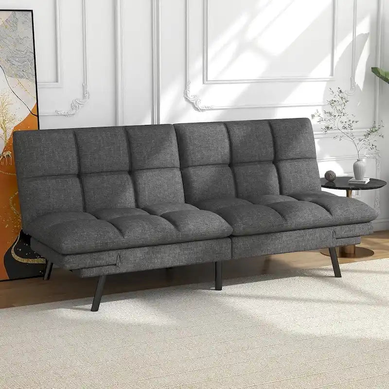 Divano Letto Futon, Divano Pieghevole in Memory Foam Convertibile per Due Posti Letto con Braccioli Regolabili per Piccoli Spazi