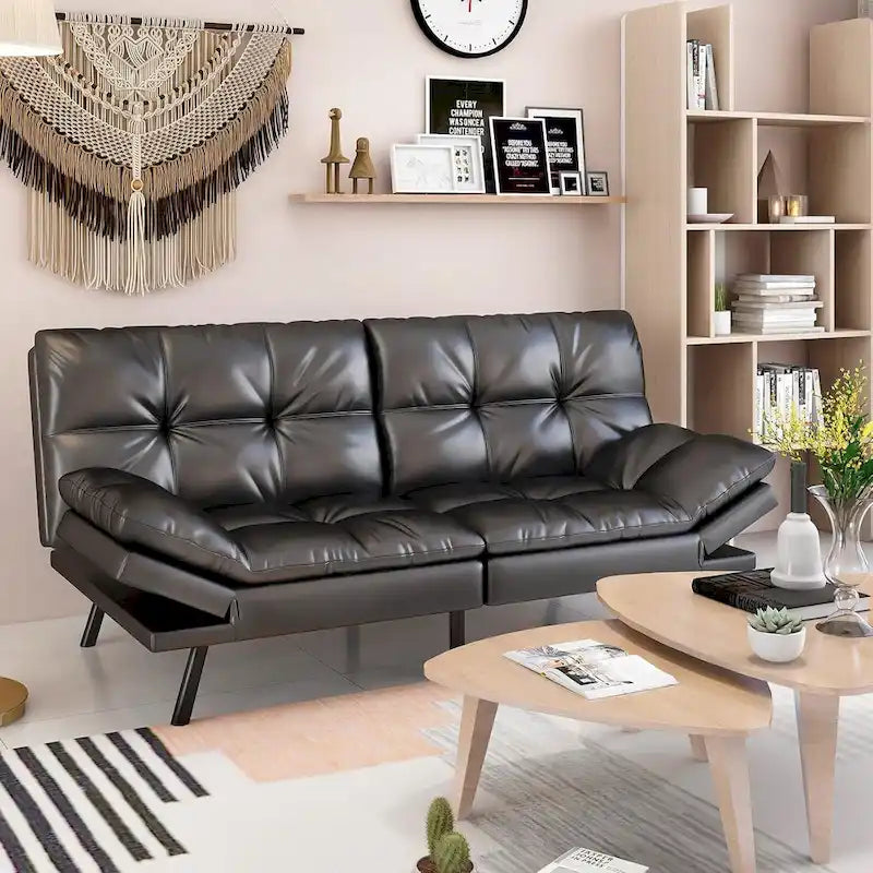 Canapé-lit futon, canapé convertible pliable en mousse à mémoire de forme avec accoudoirs réglables pour petits espaces