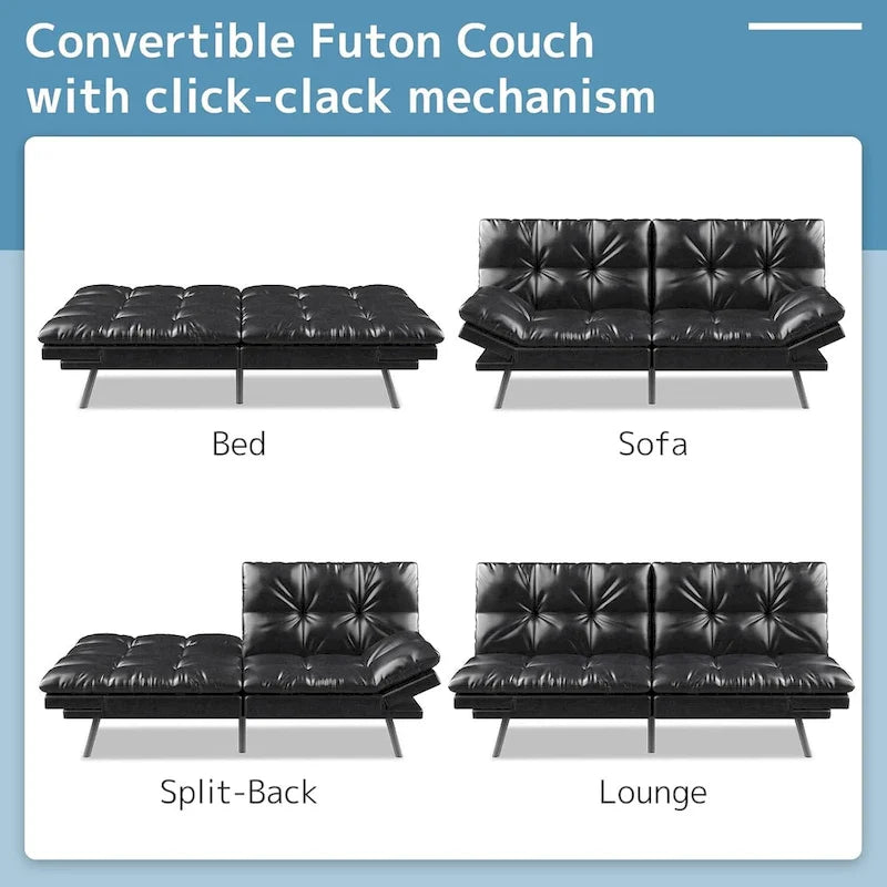 Canapé-lit futon, canapé convertible pliable en mousse à mémoire de forme avec accoudoirs réglables pour petits espaces