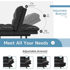 Canapé-lit futon, canapé convertible pliable en mousse à mémoire de forme avec accoudoirs réglables pour petits espaces