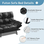 Canapé-lit futon, canapé convertible pliable en mousse à mémoire de forme avec accoudoirs réglables pour petits espaces