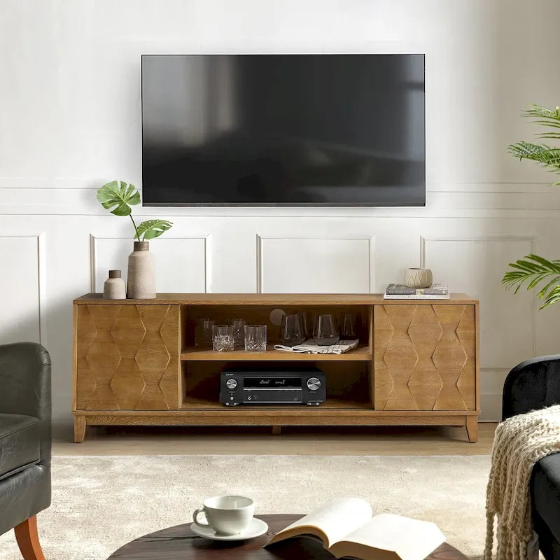 Mobile TV August Modern Media Console con 2 cassetti e ante scorrevoli per TV fino a 78 pollici di HULALA HOME