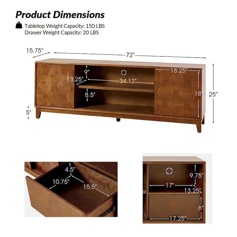 Mobile TV August Modern Media Console con 2 cassetti e ante scorrevoli per TV fino a 78 pollici di HULALA HOME
